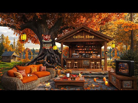 Relaxing Jazz Instrumental Music for Study, Good Mood ???? Cozy Autumn Porch Ambience & Falling Leaves